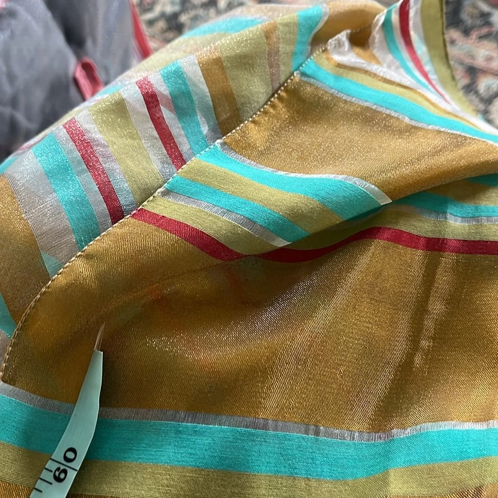 Italian Striped Metallic Holographic Oversized Cotton Blend Scarf